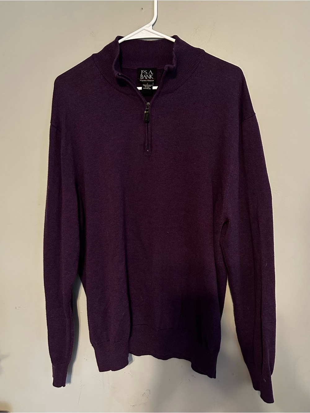 Jos A Bank Sweater L Plum 100% Pima Cotton Quarter Zip Mock Neck Pullover Preppy